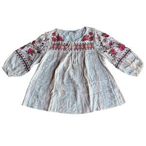 Savanna Jane Women’s Small Cream Floral Embroidered Boho Top NWT